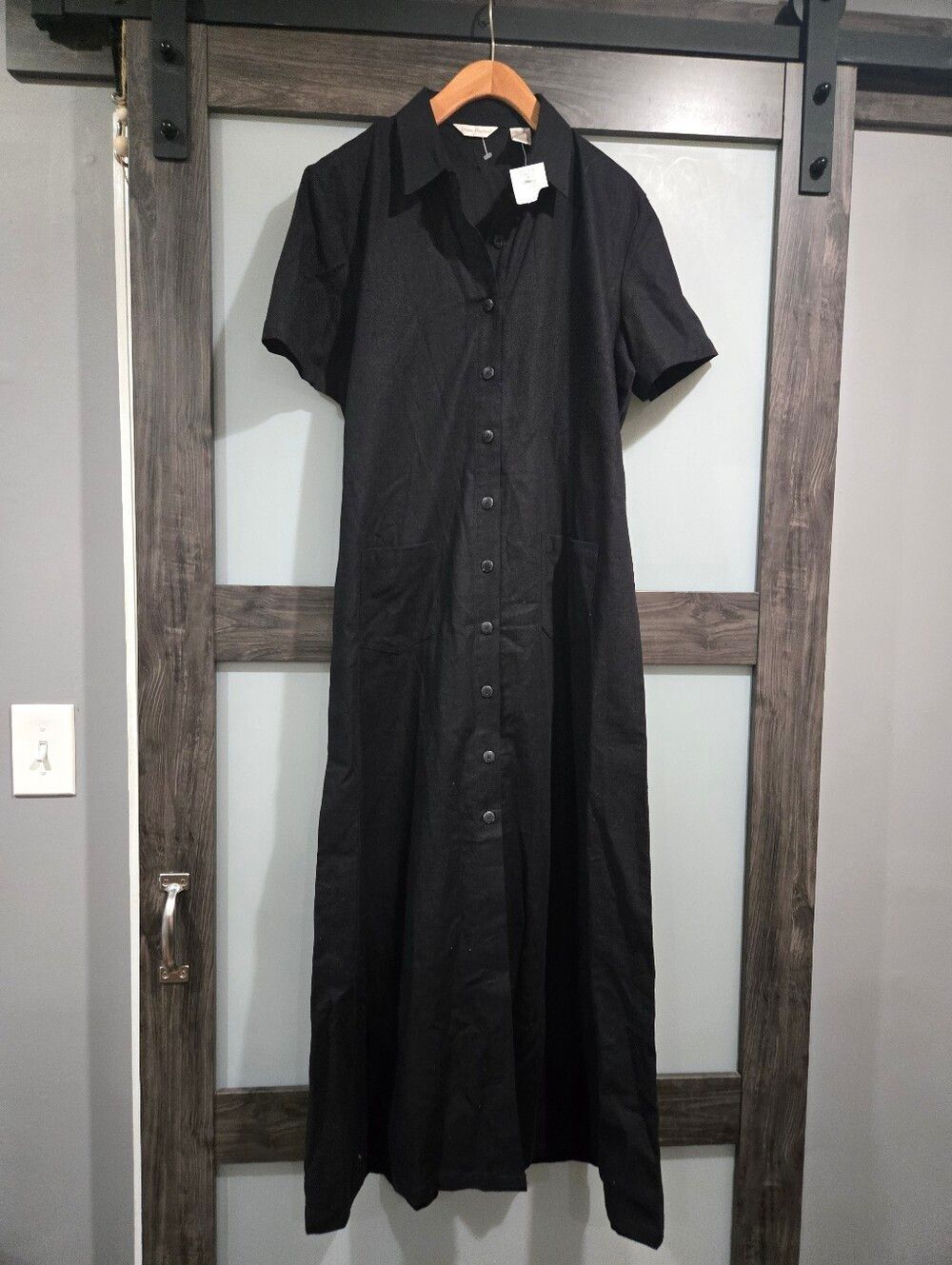 Stone Harbor Black Linen Blend Maxi Shirt Dress NWT Medium 1990s 90s